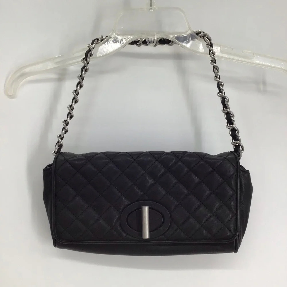 Talbots Quilted Leather Classic Clutch Shoulder Bag Silver Chain Hardware